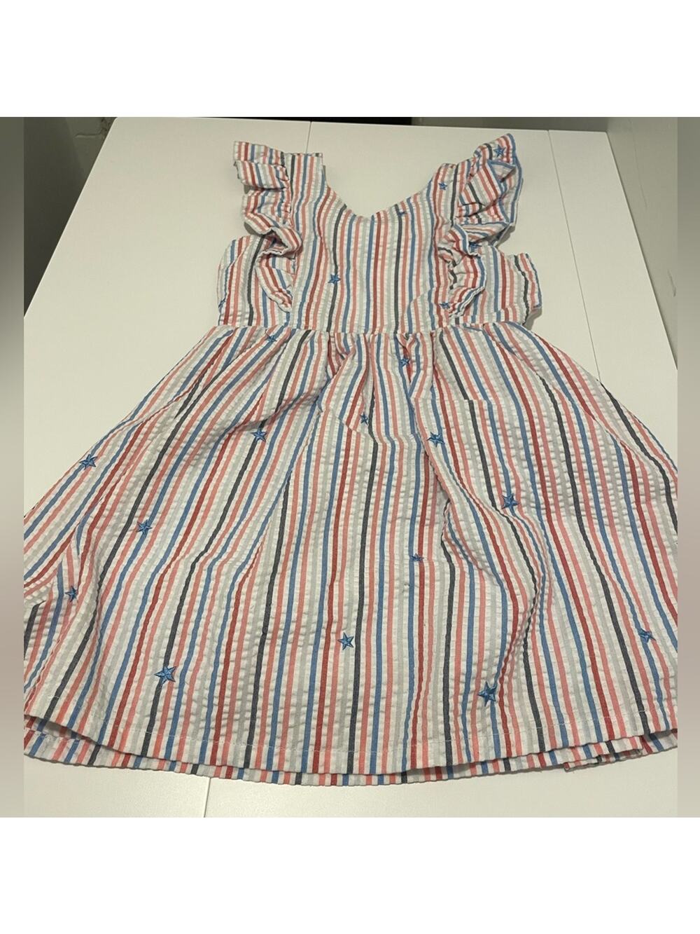 Cat & Jack Brand Seersucker Striped Patriotic Dress Girl's size 6/6X Ruffles